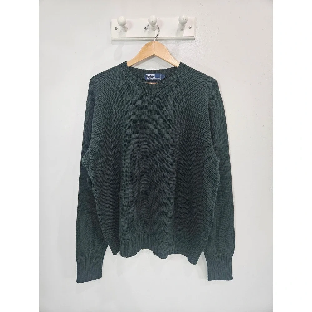 Polo Ralph Lauren Mens XL Hunter Green Cotton Shaker Knit Crew Neck Sweater